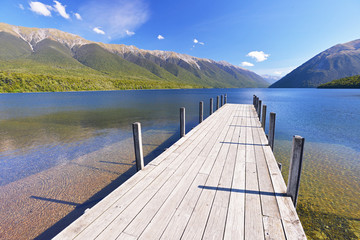 Pier in Kerr bay, Lake Rotoiti, Nelson lakes National Park, New Zealand