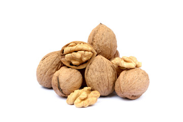 Pile of walnuts isolated on white background