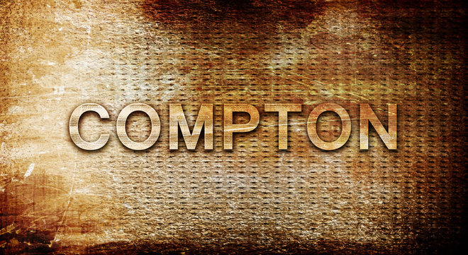 compton, 3D rendering, text on a metal background