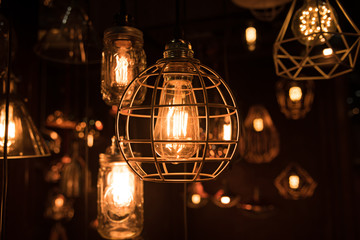 hanging light bulbs in the dark room