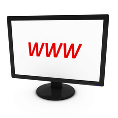 Red WWW Text on Computer Screen - Isolated on White - 3D Illustration