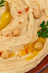 Healthy Homemade Hummus with Olive Oil. Selective focus.