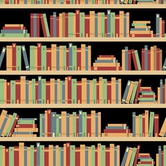 Seamless books, seamless pattern with books, library bookshelf, library, bookstore, books on a shelves in library, flat books, seamless pattern book shelf with books
