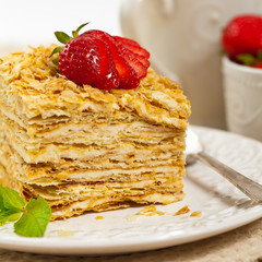 Puff Pastry Napoleon Cake. Selective focus.