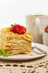 Puff Pastry Napoleon Cake. Selective focus.