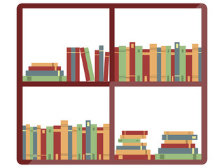 Shelf with books, bookstore, books on a shelves in library, flat books,Vector.