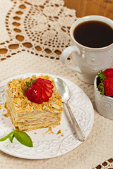Puff Pastry Napoleon Cake. Selective focus.
