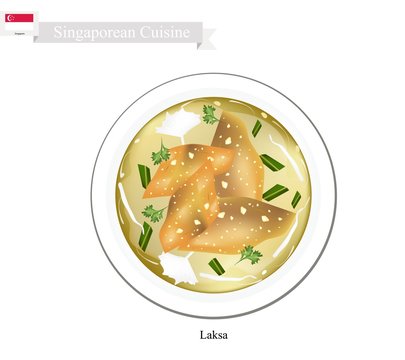 Laksa or Singaporean Rice Noodle with Dumpling in Clear Soup