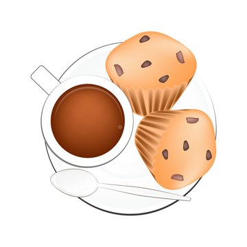 Coffee with Muffin Cakes on White Background