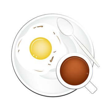 fried egg, coffee, plate, spoon, white background clip art preview