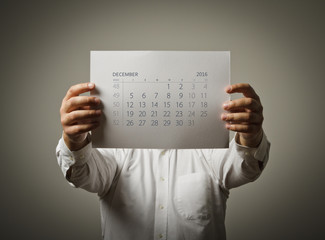 December calendar list of the year two thousand sixteen.