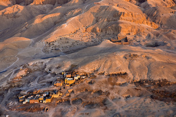 Egypt. Aerial view over the West Bank of Luxor. Deir el-Medina -  the Workers' Village and Necropolis