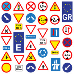 Set of traffic signs, isolated on white background, vector illustration.