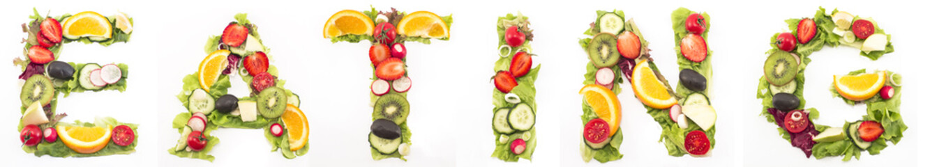 Word eating made of salad and fruits