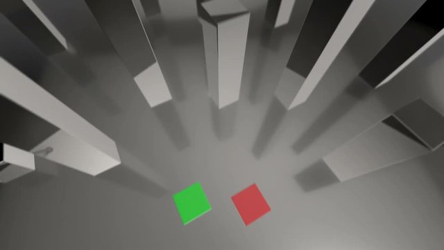 Seamless looping 3D animation of a green and red bars diagram up to 60% and 40% including luma matte