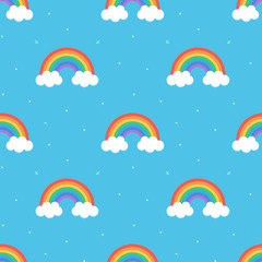Flat design, cartoon rainbow seamless pattern background.