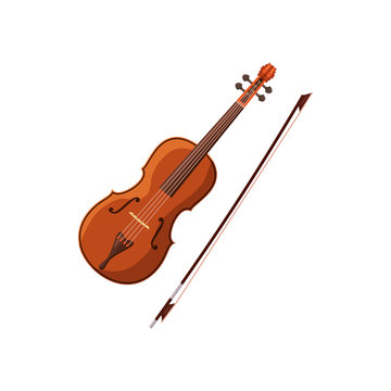 Violin with fiddlestick icon, cartoon style
