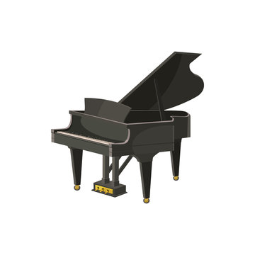 Black Grand Piano Icon, Cartoon Style