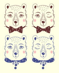 Hand Drawn fashion illustration of Bear face