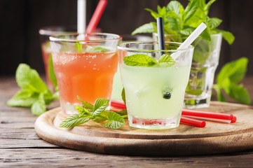 Mix of cocktails with rum and mint