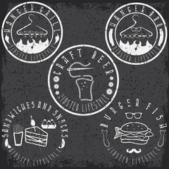 hipster style food labels grunge vintage vector set