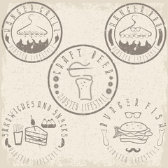 hipster style food labels grunge vintage vector set