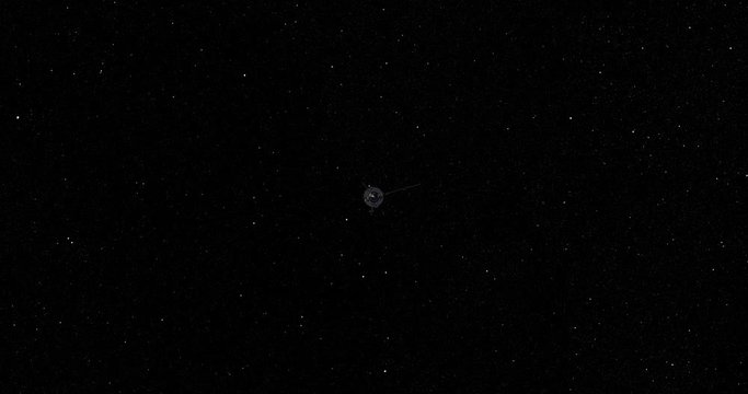 Flyby of Galileo spacecraft as it travels through empty space. Data: NASA/JPL.