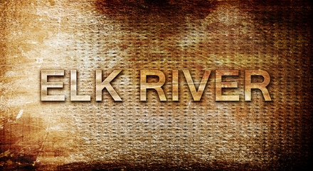 elk river, 3D rendering, text on a metal background