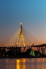 Fototapeta na wymiar Bhumibol Bridge or Industrial Ring Road bridge