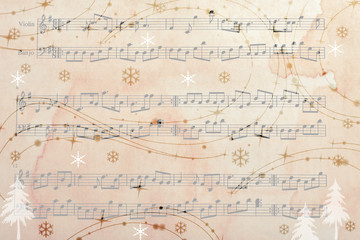 Music sheet background with snow effect