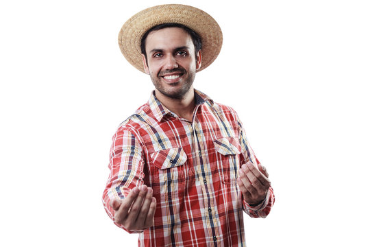 Portrait of brazilian man wearing typical clothes for the Festa