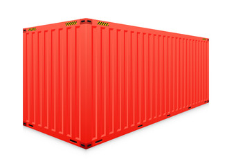 Cargo container vector isolated on white background. Metal box or equipment for storage at dock, port, warehouse. Freight transport by ship, crane, trailer truck for shipping, import export business.