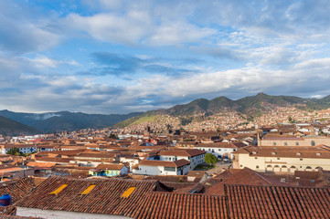 Morning Sun rising at Cusco city with Adean Moutain view point