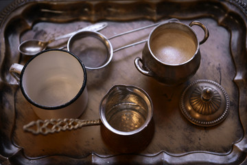 Coffee set on silver tray
