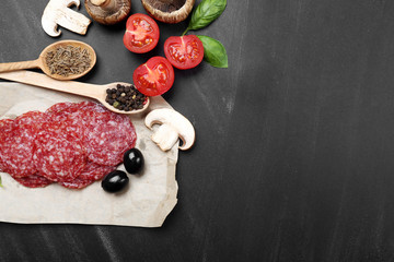 Food ingredients for cooking on wooden background