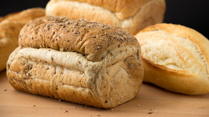 Whole wheat bread and French baguette