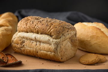 Whole wheat bread and French baguette
