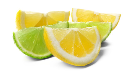Sliced lime and lemon isolated on white