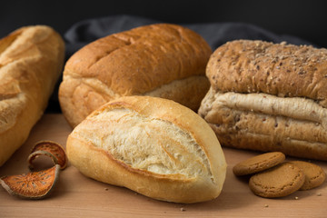 Whole wheat bread and French baguette