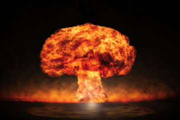 Nuclear explosion in an outdoor setting. Symbol of environmental protection and the dangers of...