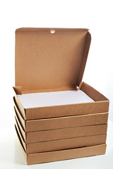 open brown pizza box