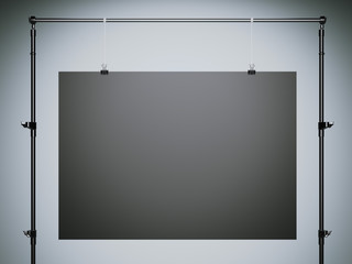 Black horisontal poster hanging. 3d rendering