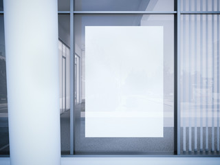 White poster on the office window. 3d rendering