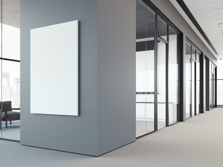 Empty white poster on the gray wall. 3d rendering
