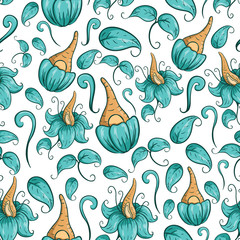 Seamless Pattern Of Abstract Flower With Beautiful Color On White Background