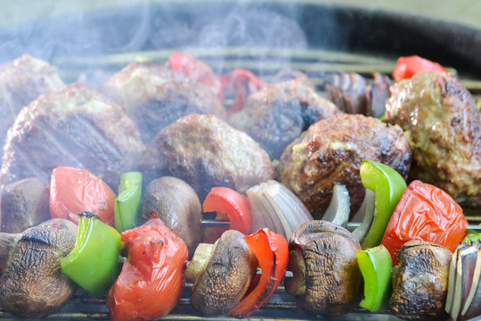 Vegetables Skewer And Lamb Meatballs