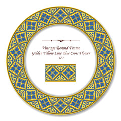Vintage Round Retro Frame 371 Golden Yellow Line Blue Cross Flower