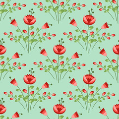 Seamless pattern with funny flowers