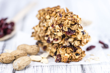 Homemade Granola Bars with Peanuts and Cranberries (selective fo