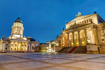 The Gendarmenmarkt in Berlin illuminated at dawn